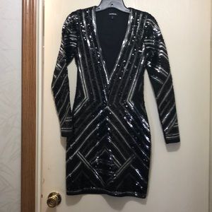 Express sequin black midi dress